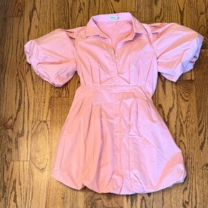 Elegant Pink Puff Sleeve Mini Dress